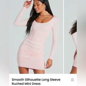 Smooth Silhouette Long Sleeve Ruched Mini Dress Babydoll Pink